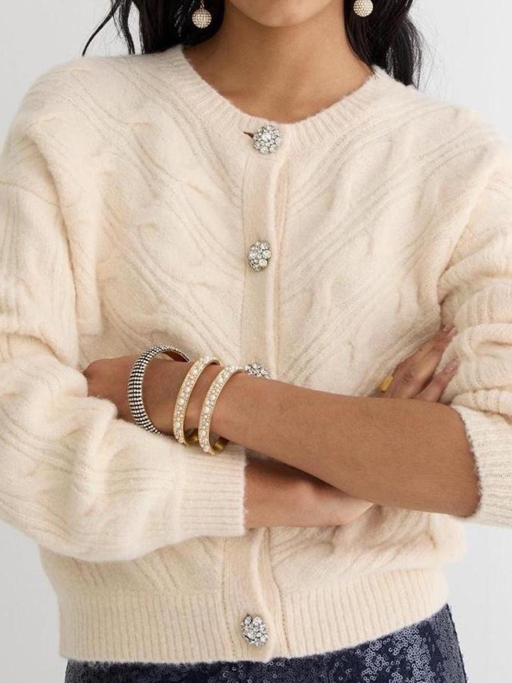 J Crew Cable-knit cardigan sweater with jewel buttons M